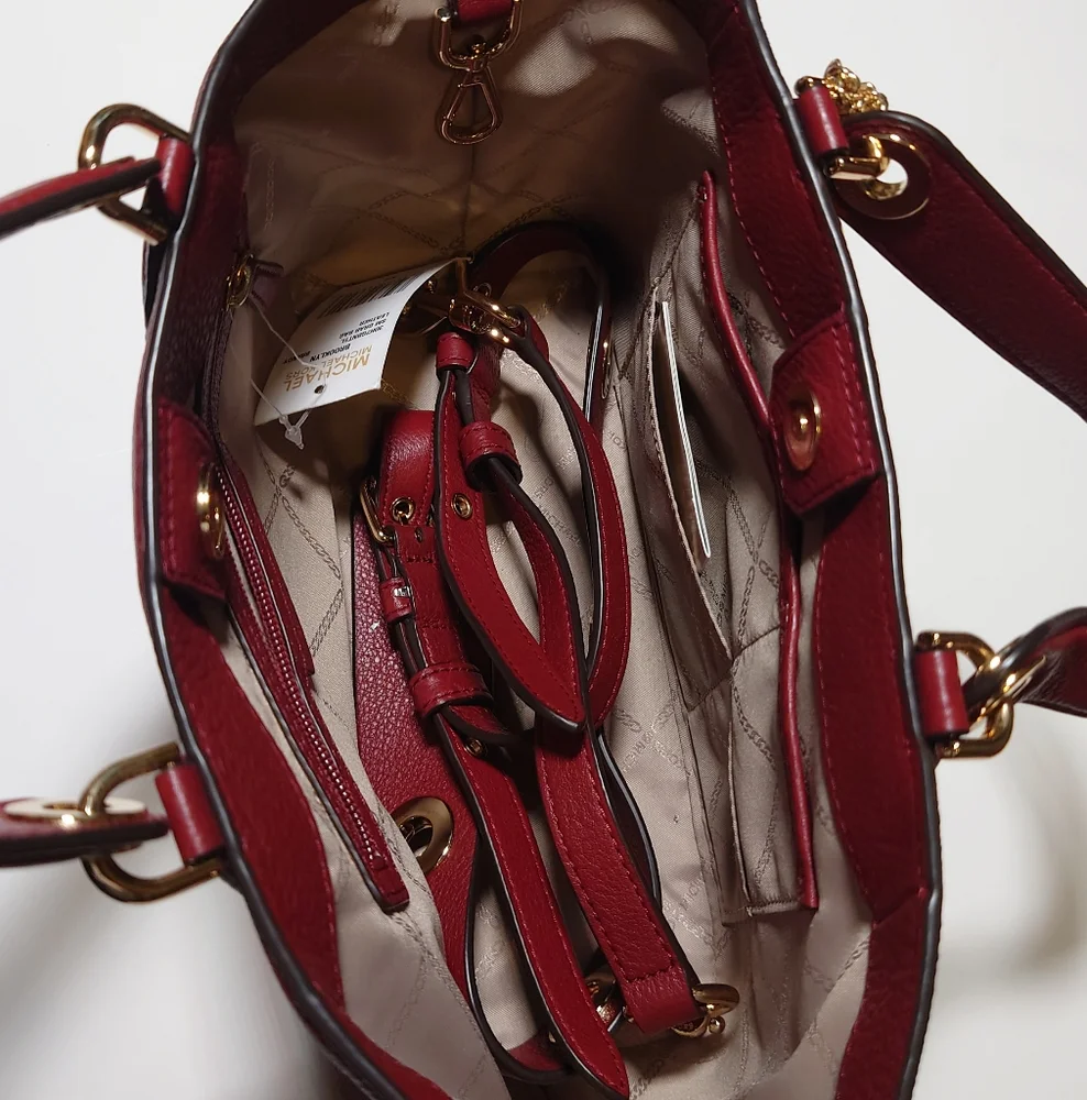Michael Kors Brooklyn Small Satchel Brandy Leather Crossbody Bag Gold Hardware